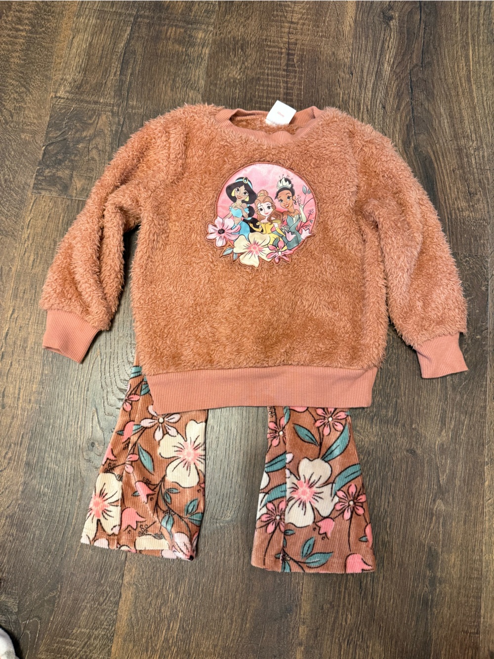 Disney Girls Rust Pink Floral Sherpa Sweatshirt & Pants Matching Set
